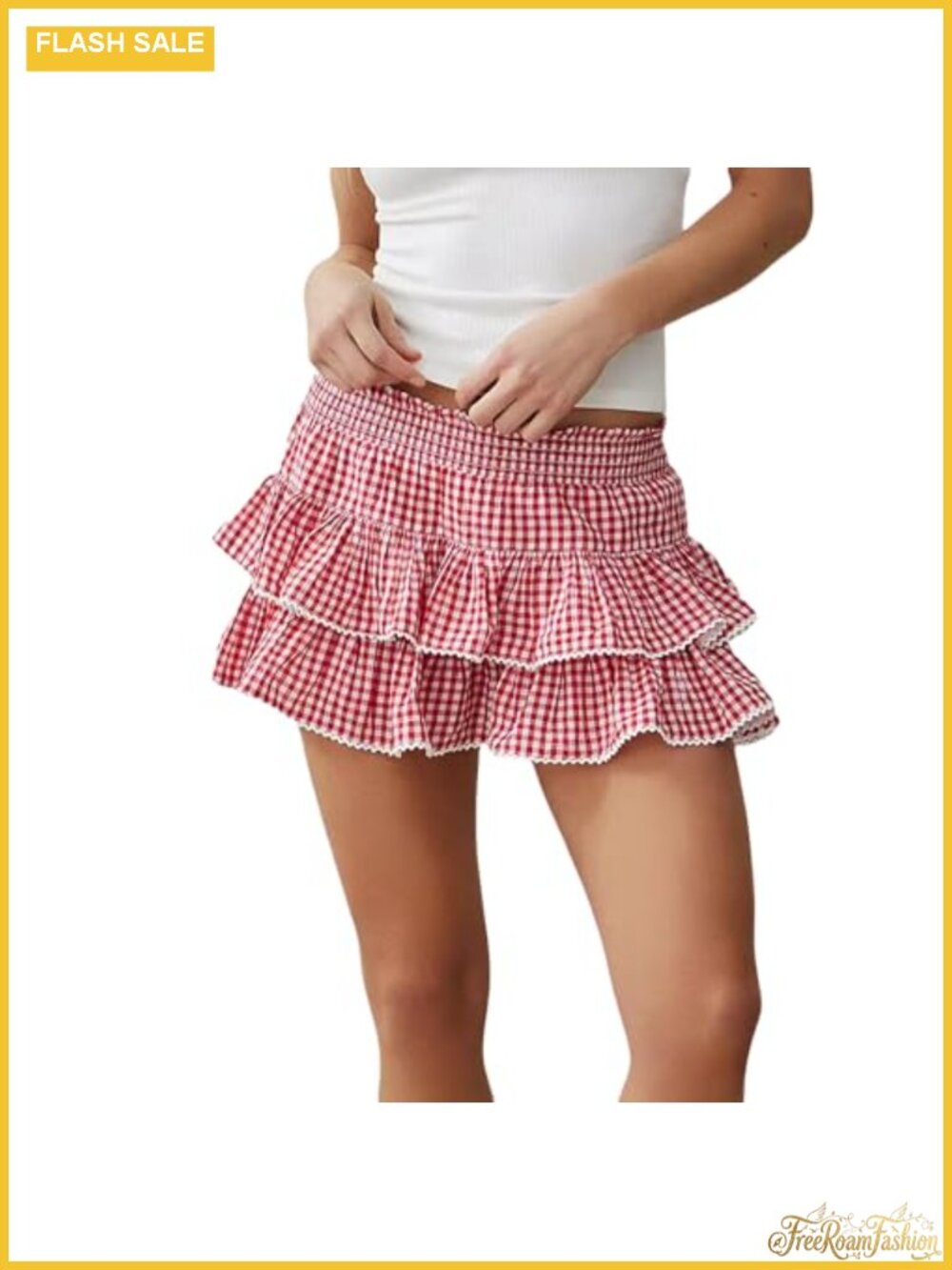 Women Plaid Ruffle Mini Skirt Gingham Pleated Layered Lace Trim Y2K